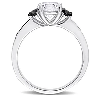 Julianna B Sterling Silver Created White Sapphire & Black Diamond Ring