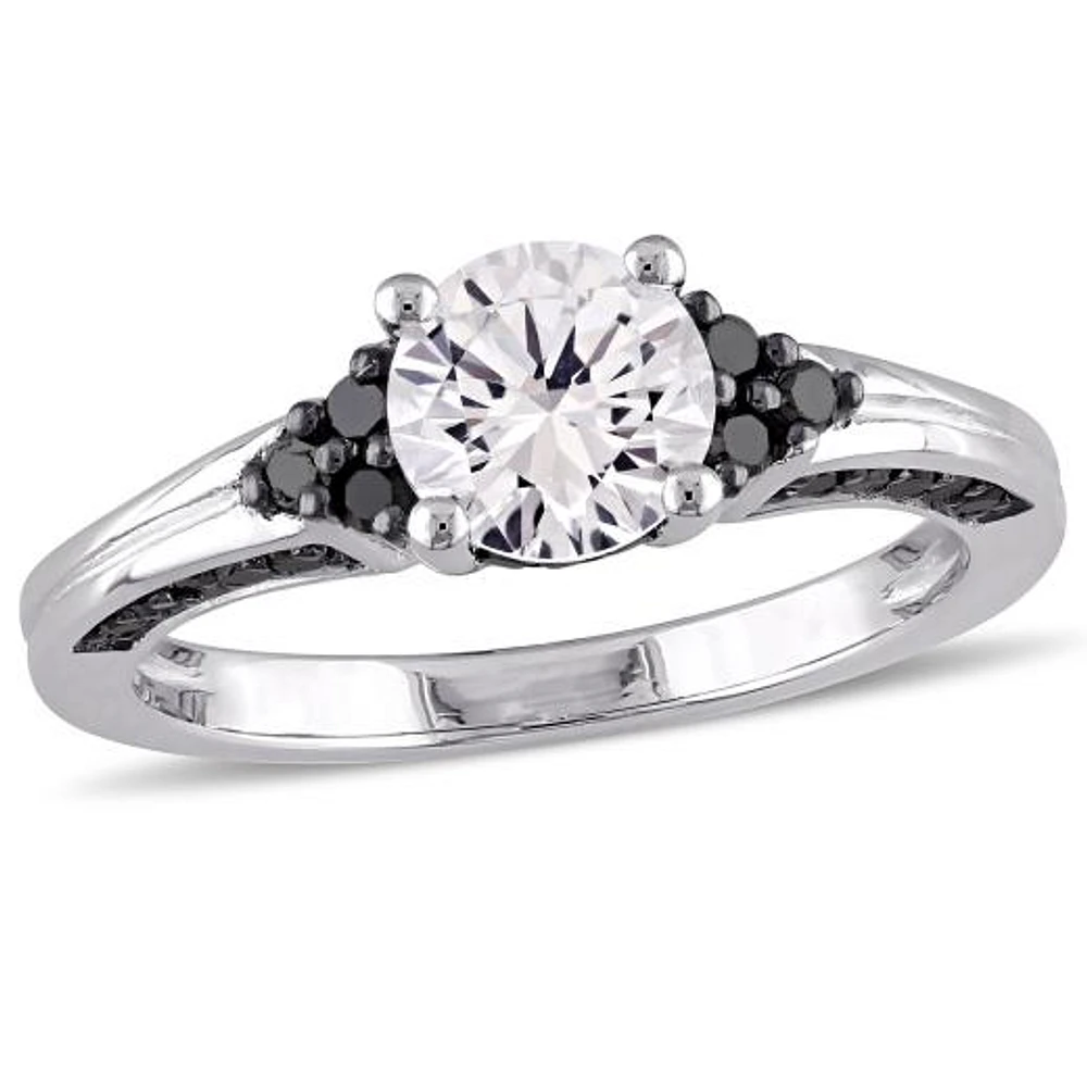 Julianna B Sterling Silver Created White Sapphire & Black Diamond Ring