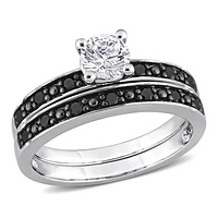 Julianna B Sterling Silver Created White Sapphire & Black Diamond Bridal Set