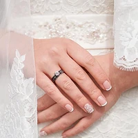 Julianna B Sterling Silver Created White Sapphire & Black Diamond Bridal Set