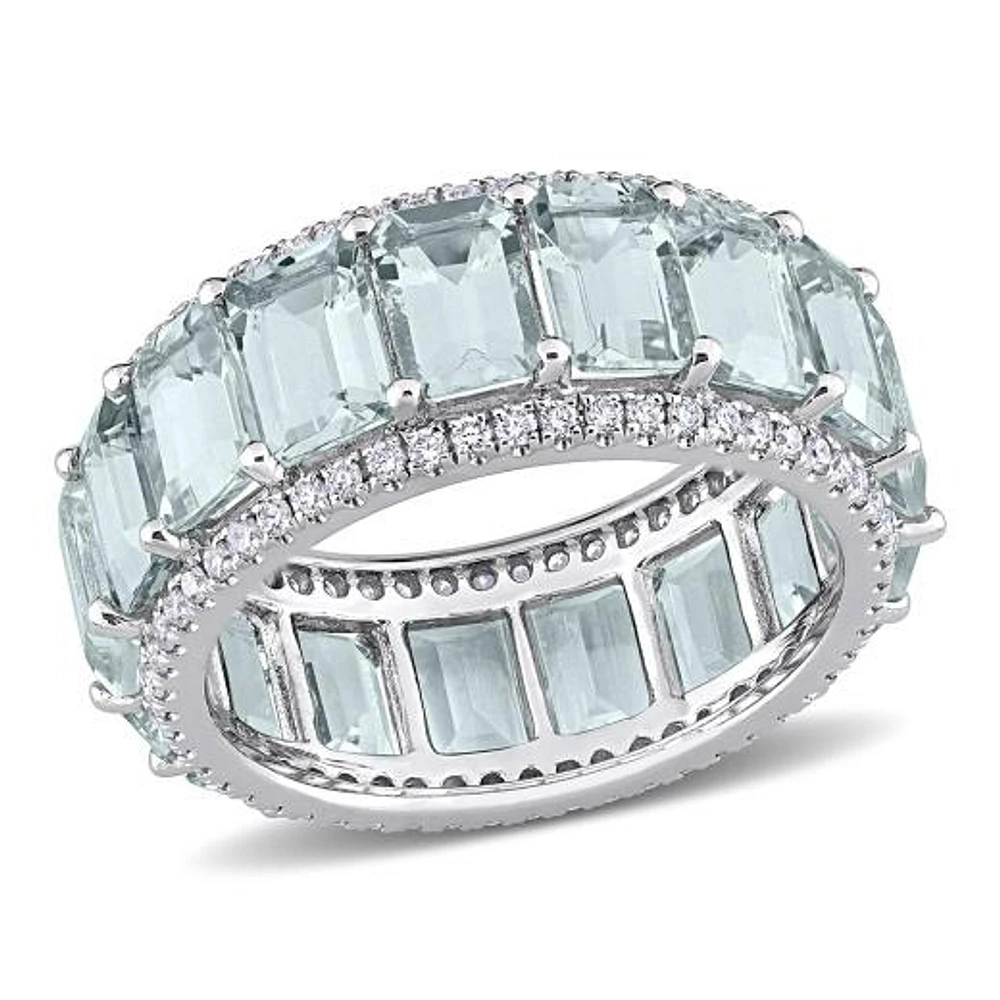 JULIANNA B 14K White Gold Aquamarine & Diamond Eternity Ring