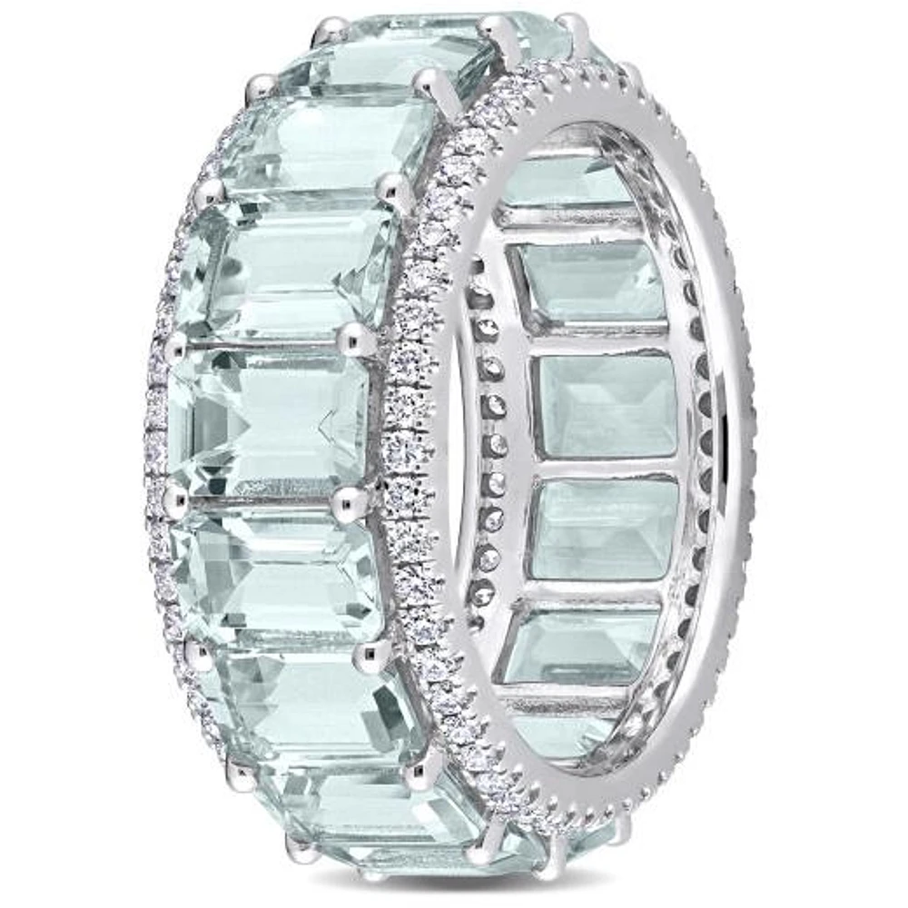 JULIANNA B 14K White Gold Aquamarine & Diamond Eternity Ring