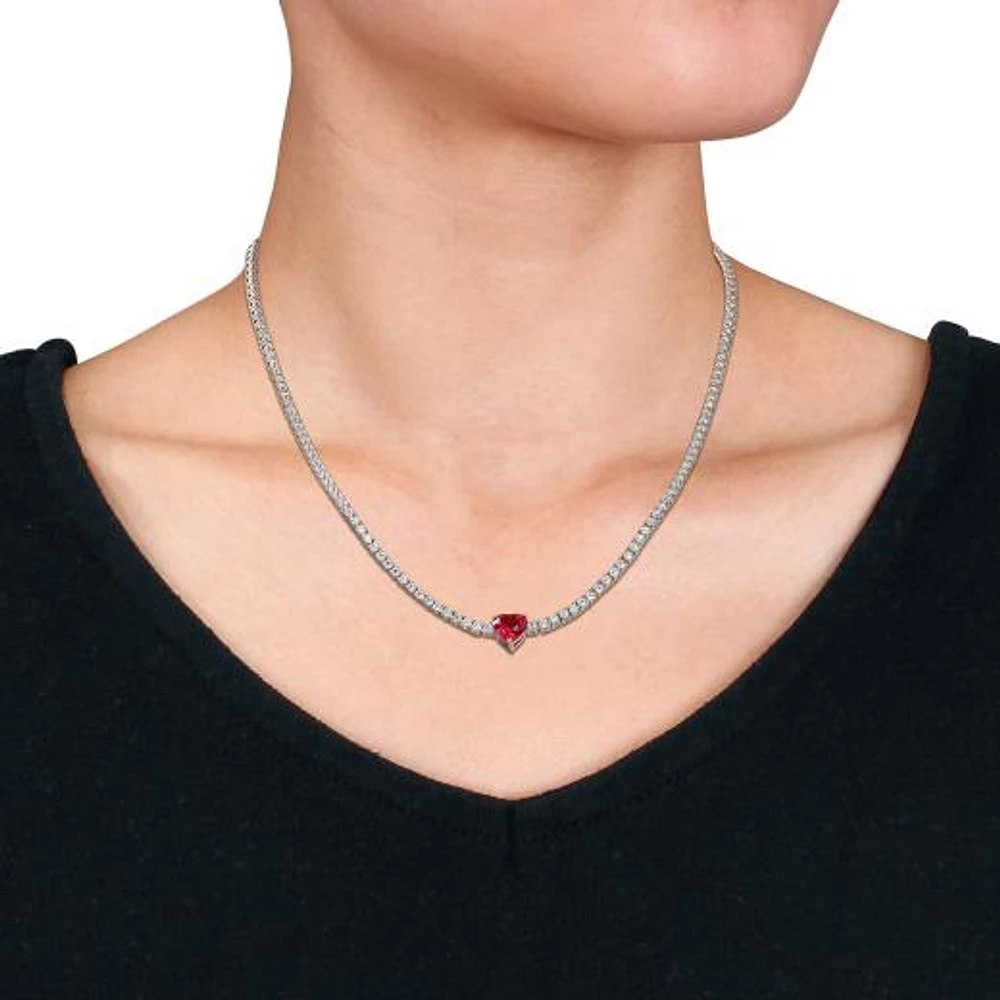 Julianna B Sterling Silver Created Ruby & Created White Sapphire Necklace 17
