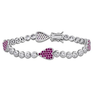 Julianna B Sterling Silver Created Ruby & Created White Sapphire Bracelet 8