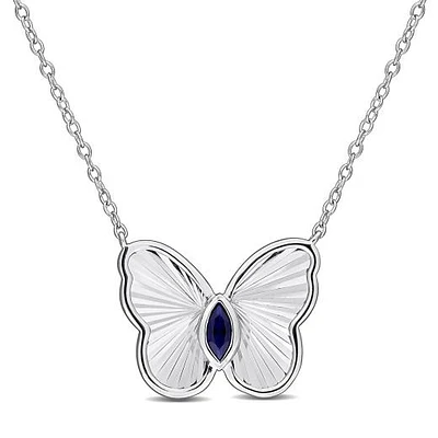 Julianna B Sterling Silver Created Sapphire Butterfly 17" Pendant