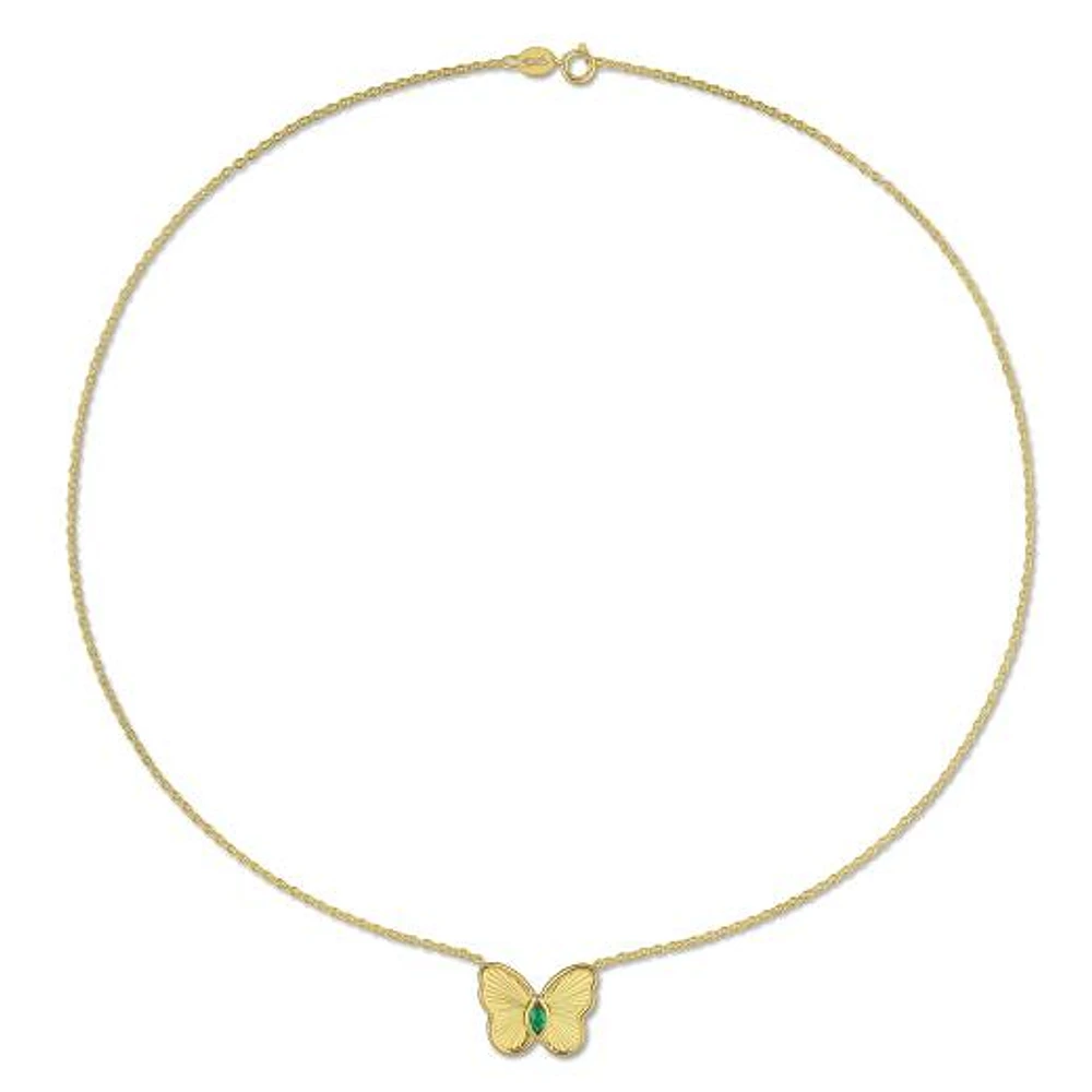 Julianna B Yellow Plated Sterling Silver Created Emerald Butterfly 17" Pendant