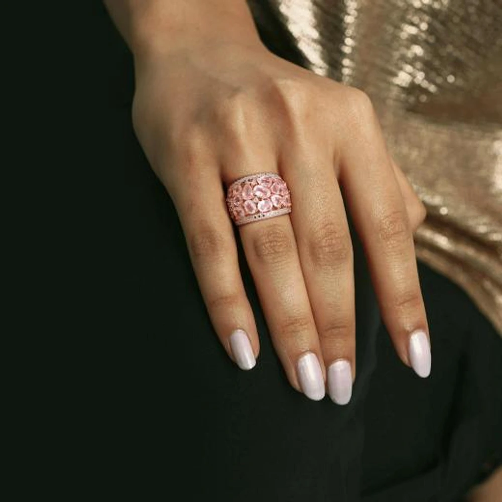 Julianna B Rose Plated Sterling Silver Quartz & Diamond Ring