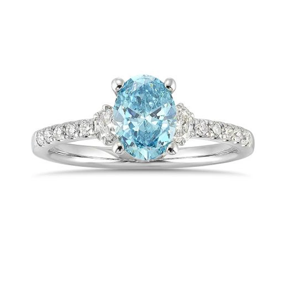 New Brilliance Lab Grown 1.23CTW Blue & White Diamond Ring in 14K White Gold