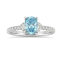 New Brilliance Lab Grown 1.23CTW Blue & White Diamond Ring in 14K White Gold