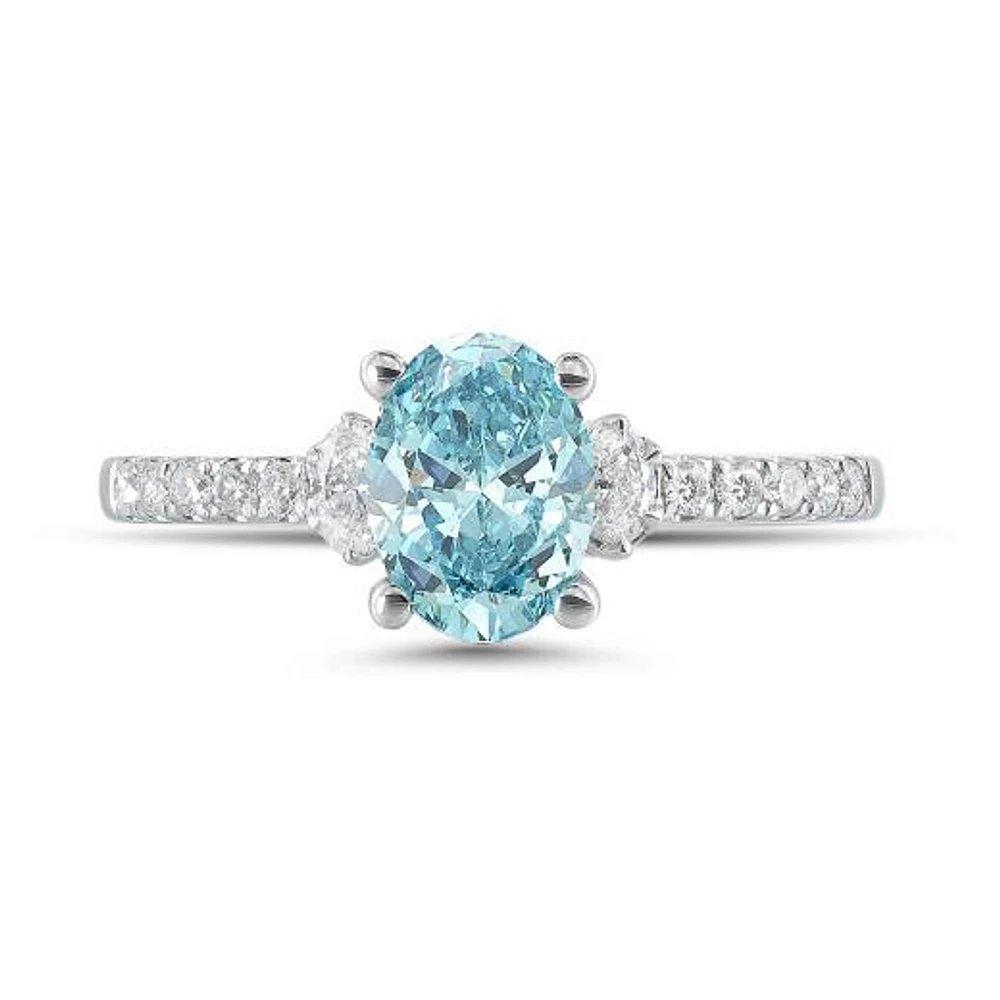 New Brilliance Lab Grown 1.23CTW Blue & White Diamond Ring in 14K White Gold
