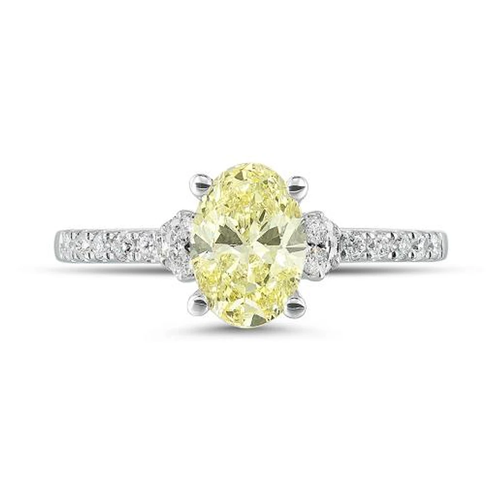 New Brilliance Lab Grown 1.23CTW Yellow & White Diamond Ring in 14K White Gold