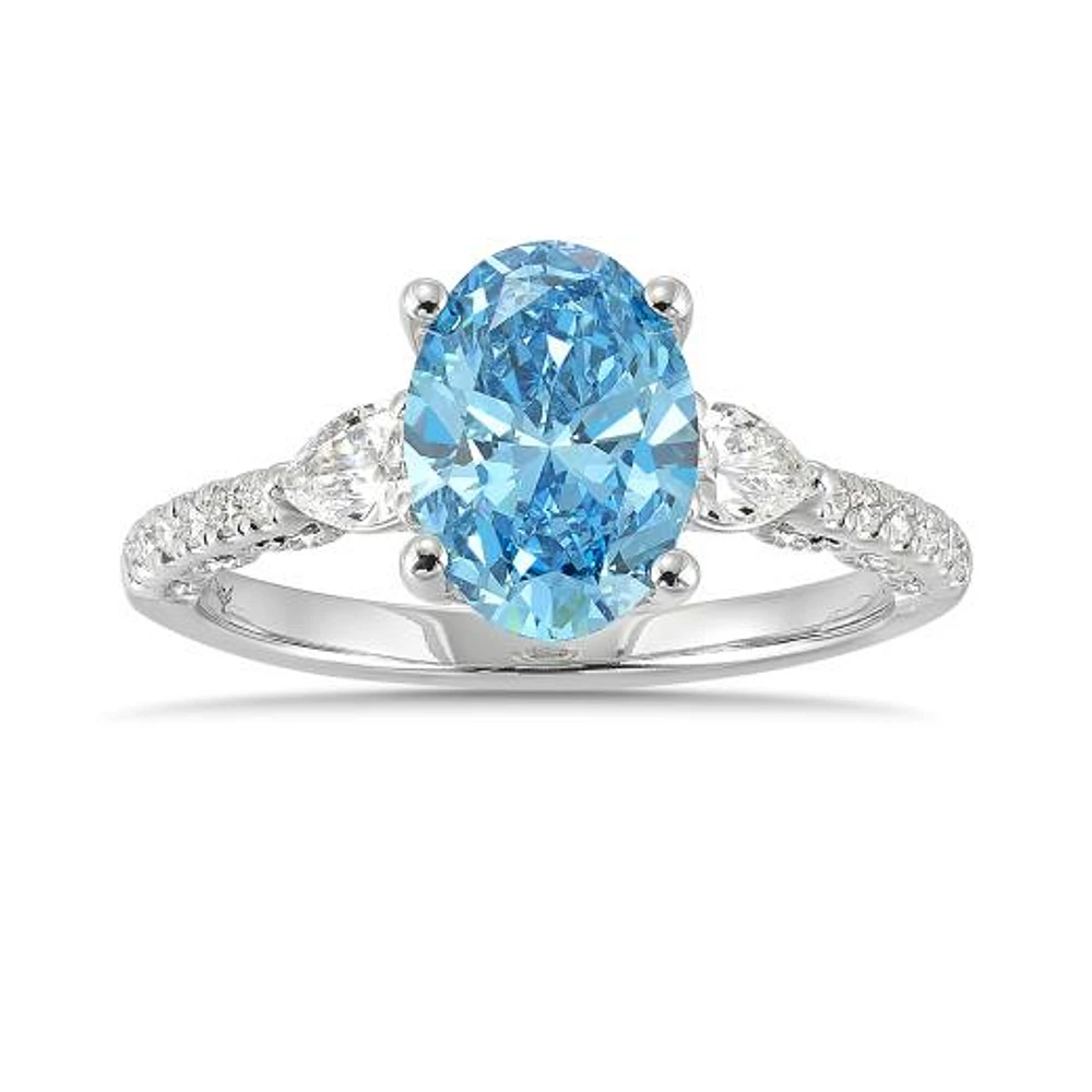 New Brilliance Lab Grown 2.60CTW Blue & White Diamond Ring in 14K White Gold