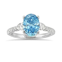 New Brilliance Lab Grown 2.60CTW Blue & White Diamond Ring in 14K White Gold