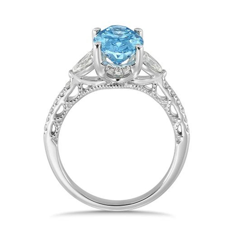 New Brilliance Lab Grown 2.60CTW Blue & White Diamond Ring in 14K White Gold