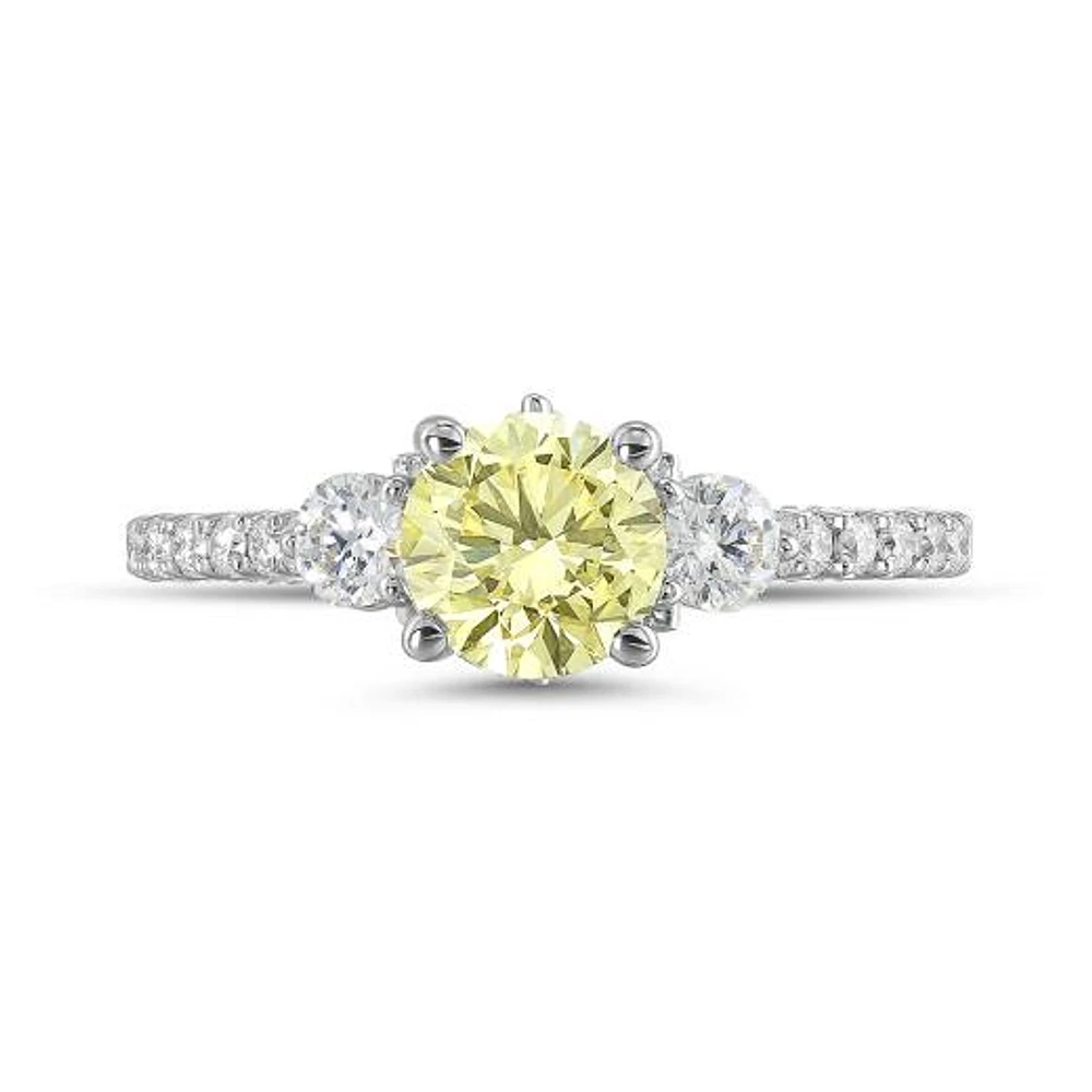 New Brilliance Lab Grown 1.88CTW Yellow & White Diamond Ring in 14K White Gold