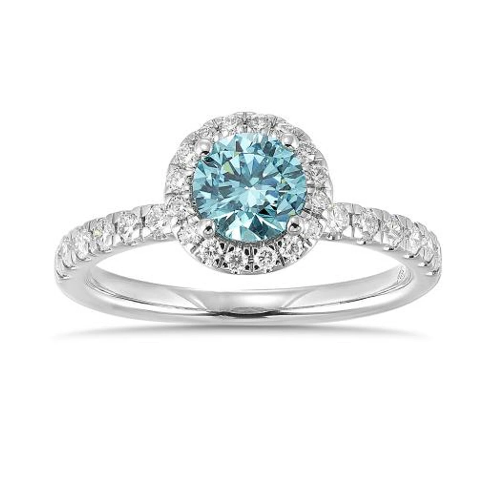 New Brilliance Lab Grown 1.26CTW Blue & White Diamond Ring in 14K White Gold