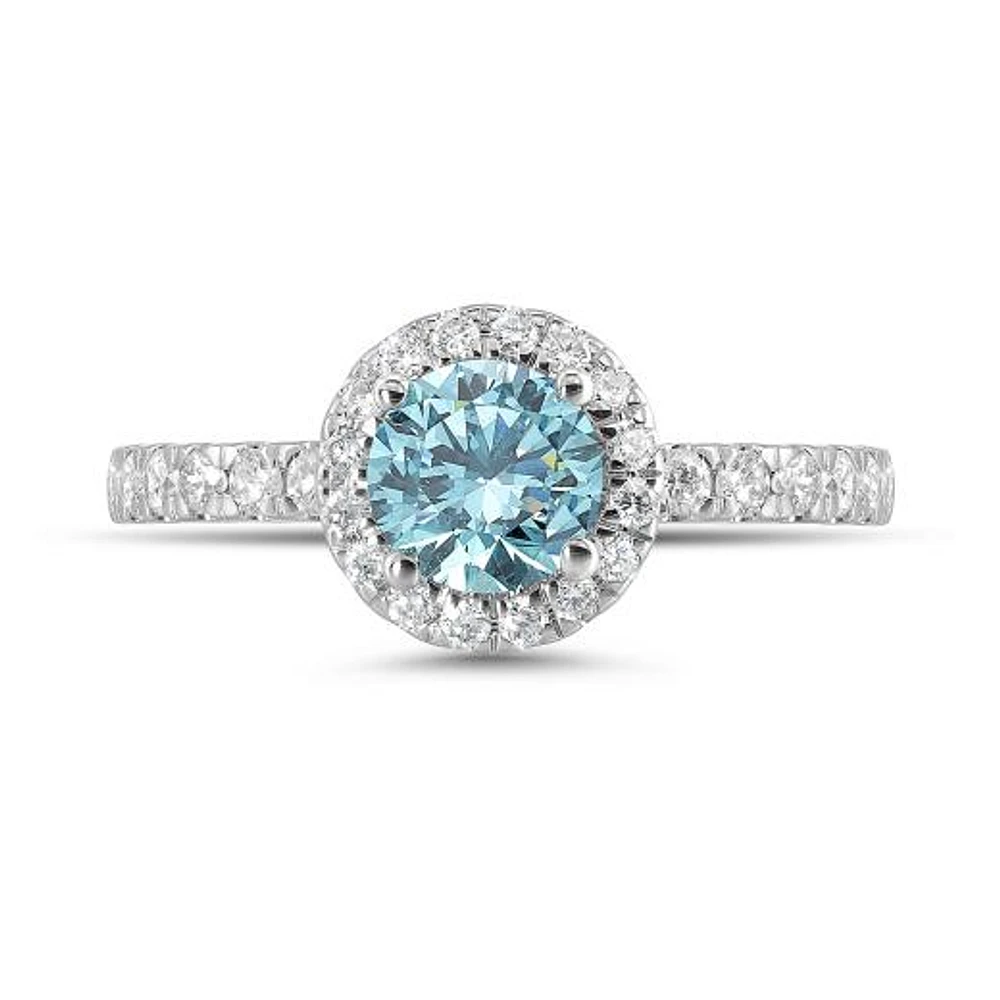 New Brilliance Lab Grown 1.26CTW Blue & White Diamond Ring in 14K White Gold