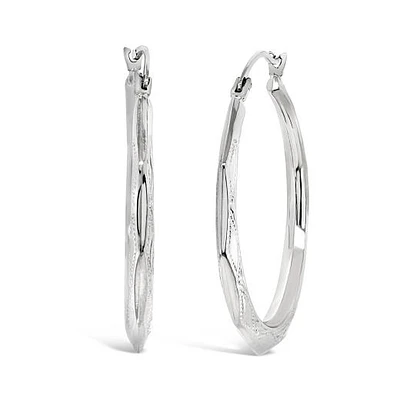 10K White Gold Pattern Creole Earrings