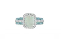 Sterling Silver Created Opal, Created White Sapphire & Blue Topaz Ring