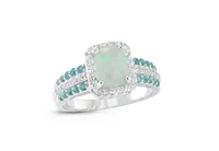 Sterling Silver Created Opal, Created White Sapphire & Blue Topaz Ring