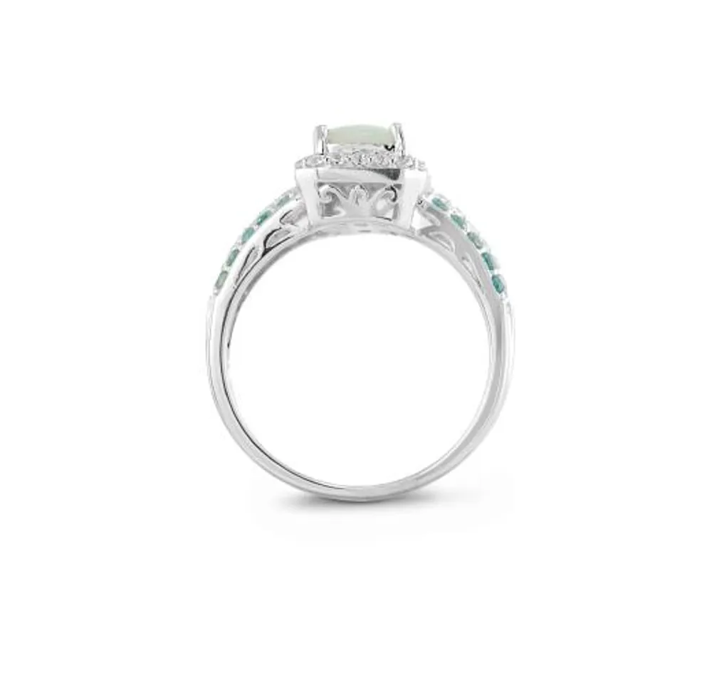 Sterling Silver Created Opal, Created White Sapphire & Blue Topaz Ring