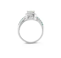 Sterling Silver Created Opal, Created White Sapphire & Blue Topaz Ring