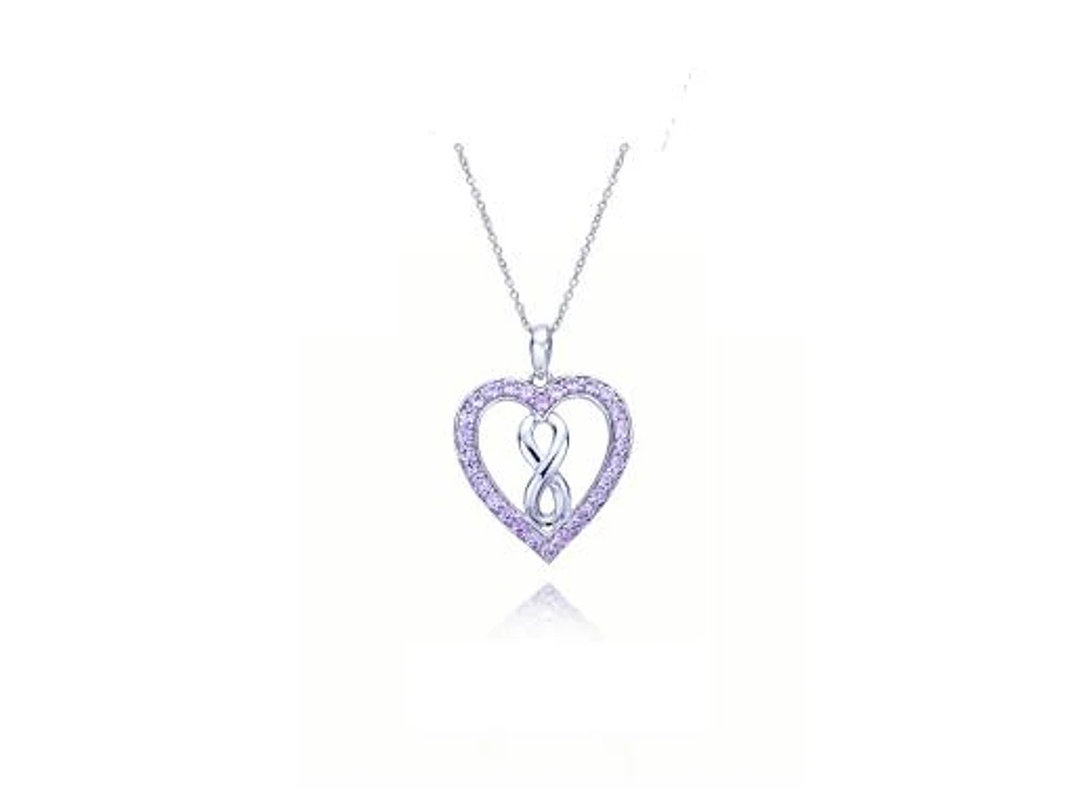 Sterling Silver Created Pink Sapphire Infinity Heart Pendant