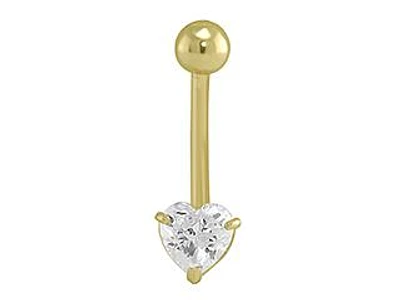14K Yellow Gold 6mm Heart Cubic Zirconia Heart Belly Ring