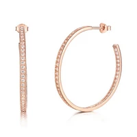 Sterling Silver Rose Plated Cubic Zirconia Inside/Outside Hoop Earrings