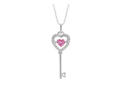 Sterling Silver Created Pink & Created White Sapphire Dancing Key Pendant