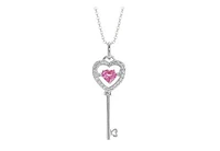 Sterling Silver Created Pink & Created White Sapphire Dancing Key Pendant