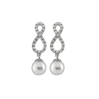14K White Gold Akoya Pearl & Diamond Earrings