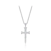 Sterling Silver Men's Cubic Zirconia Cross Pendant On Chain