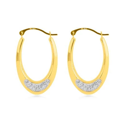 14K Yellow Gold Oval Hoops with Crystals