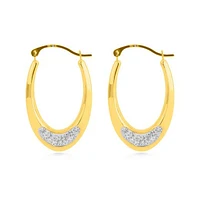 14K Yellow Gold Oval Hoops with Crystals