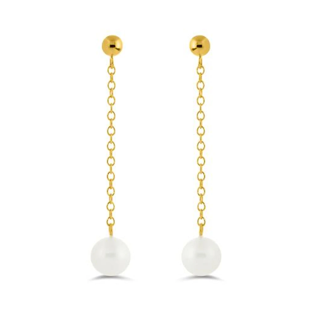 14K Yellow Gold Freshwater Pearl Drop Earrings