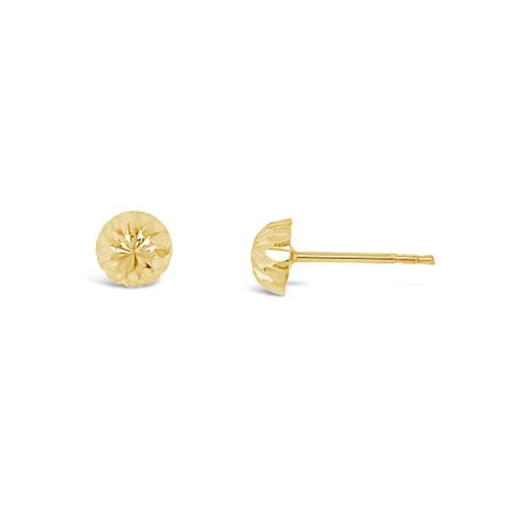10K Yellow Gold 5mm Diamond Cut Half Ball Earrings
