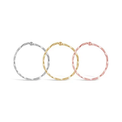 14K Gold Three Piece Textured Nose Ring Set (White, Yellow, Rose)