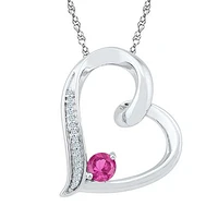 Sterling Silver Created Pink Sapphire & 0.03CTW Diamond Pendant
