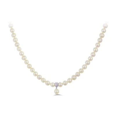 Sterling Silver 8-8.5mm White Pearl Cubic Zirconia Choker with Extender