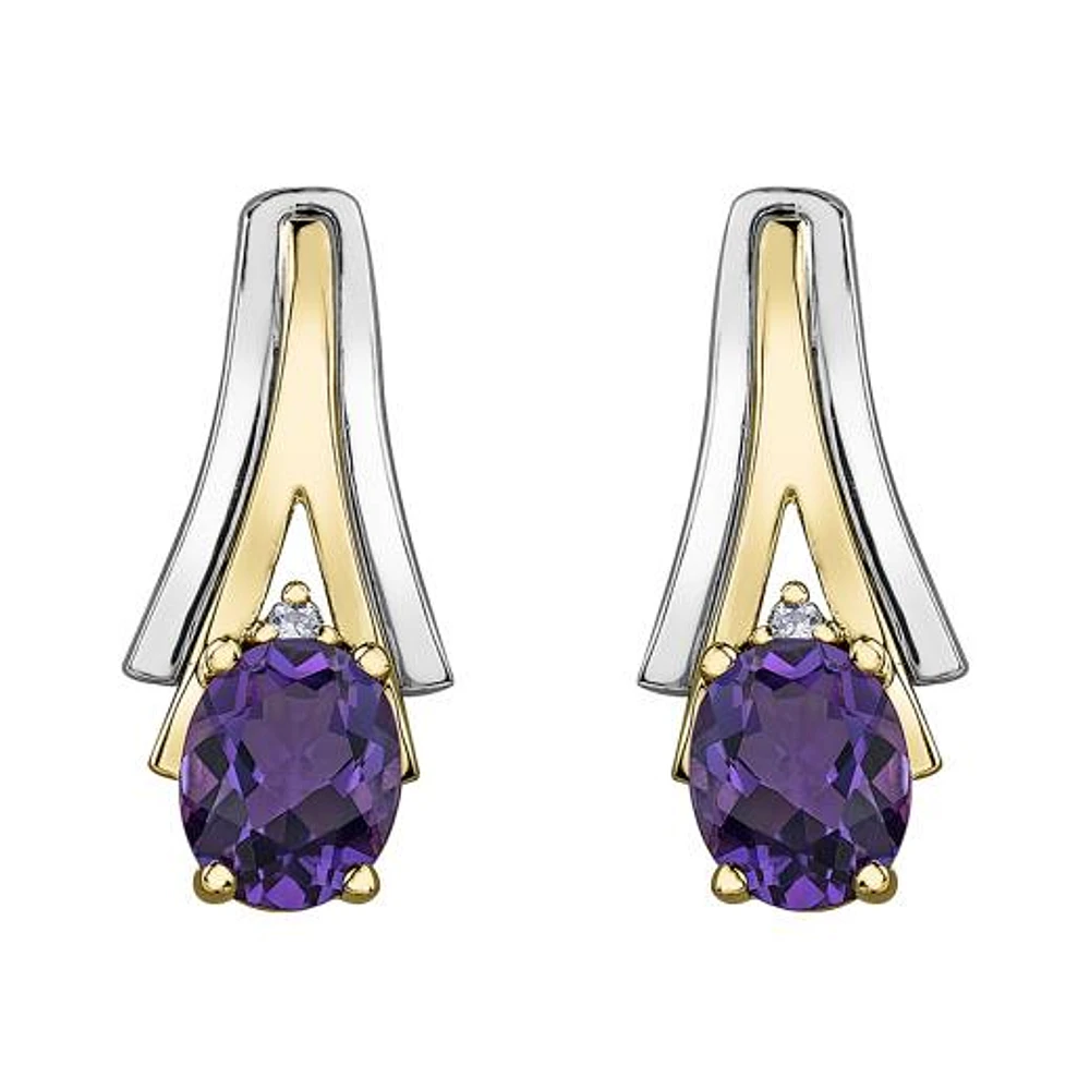 10K White & Yellow Gold Amethyst & 0.01CTW Diamond Earring
