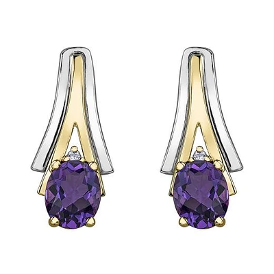 10K White & Yellow Gold Amethyst & 0.01CTW Diamond Earring