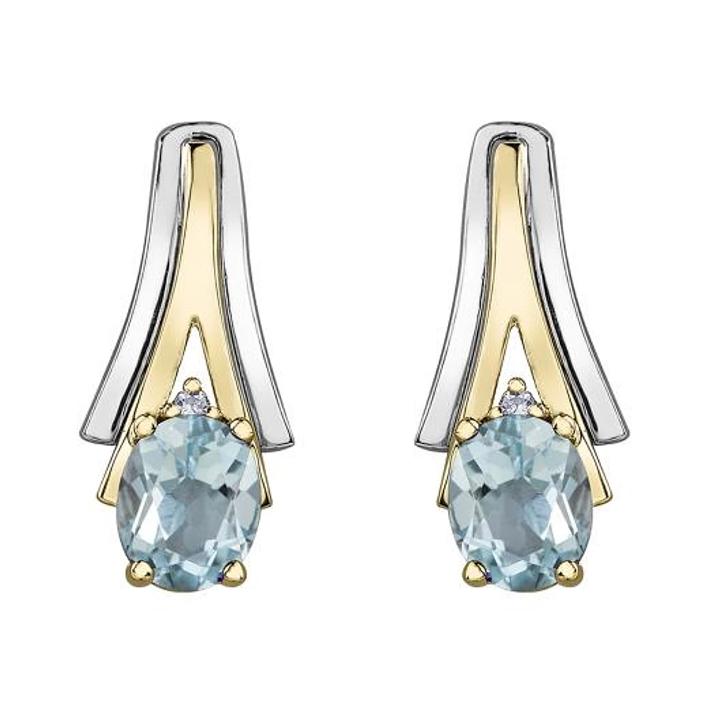 10K White & Yellow Gold Aquamarine & 0.01CTW Diamond Earring