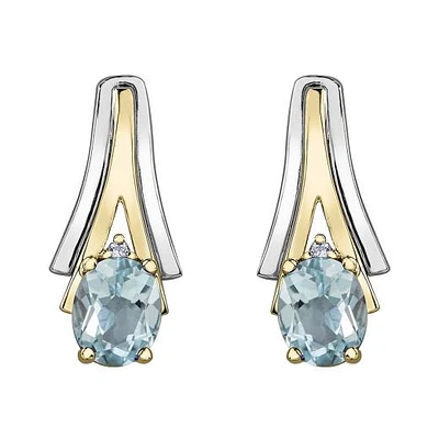 10K White & Yellow Gold Aquamarine & 0.01CTW Diamond Earring