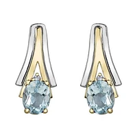10K White & Yellow Gold Aquamarine & 0.01CTW Diamond Earring