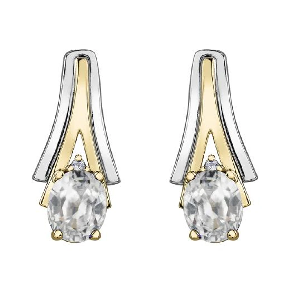 10K White & Yellow Gold White Topaz & 0.01CTW Diamond Earring
