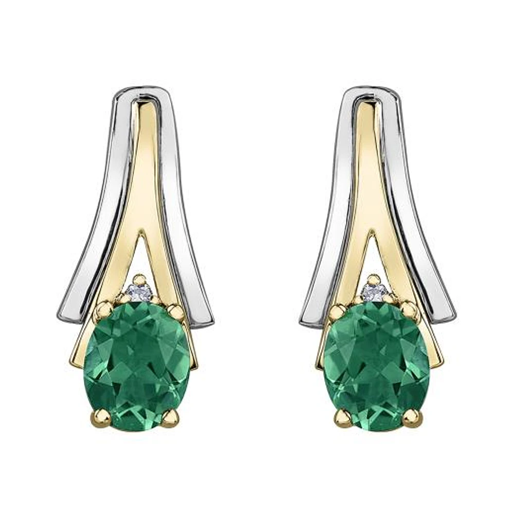 10K White & Yellow Gold Emerald & 0.01CTW Diamond Earring