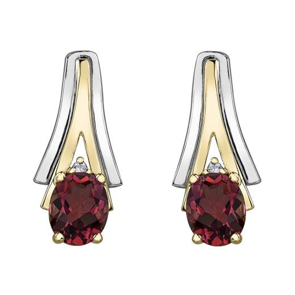 10K White & Yellow Gold Ruby & 0.01CTW Diamond Earring