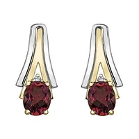 10K White & Yellow Gold Ruby & 0.01CTW Diamond Earring