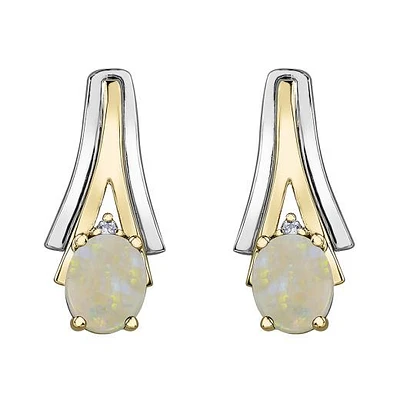 10K White & Yellow Gold Opal & 0.01CTW Diamond Earring